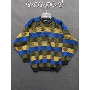 Vintage 90s Van Cort Blue/Green Open Knit Sweater Dad Grandpa Men's Size L